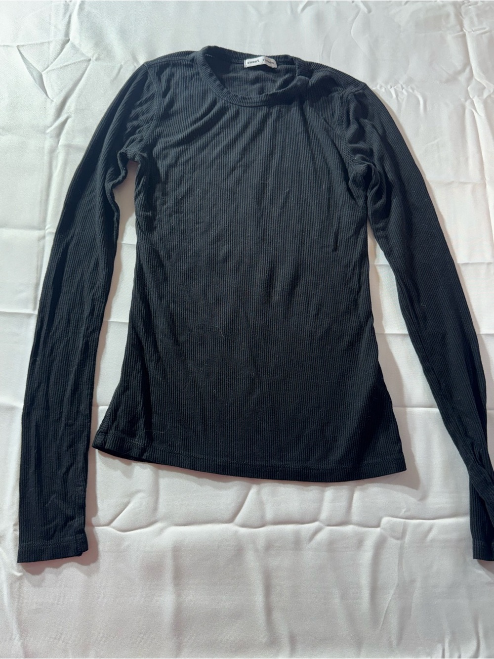 Sweet Romeo XS Black Ribbed Long-Sleeve Top